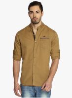 The Indian Garage Co. Khaki Solid Slim Fit Casual Shirt