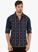 The Indian Garage Co. Navy Blue Checked Slim Fit Casual Shirt