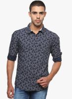 The Indian Garage Co. Navy Blue Printed Slim Fit Casual Shirt