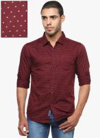 The Indian Garage Co. Wine Printed Slim Fit Casual Shirt