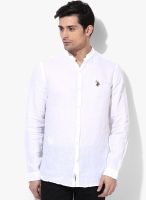 U.S. Polo Assn. White Solid Regular Fit Casual Shirt