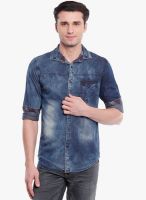 Vintage Blue Solid Slim Fit Denim Shirt