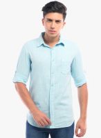 Vintage Light Blue Solid Slim Fit Casual Shirt