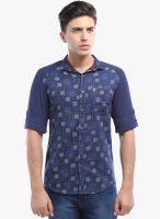 Vintage Navy Blue Printed Slim Fit Casual Shirt