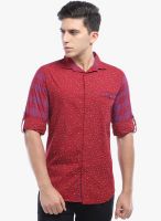 Vintage Red Printed Slim Fit Casual Shirt