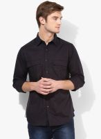 Wills Lifestyle Black Slim Fit Casual Shirt