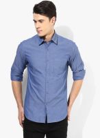 Wills Lifestyle Blue Slim Fit Casual Shirt