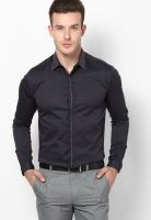 Wills Lifestyle Dark Grey Solid Formal Shirt