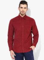 Wills Lifestyle Maroon Slim Fit Casual Shirt