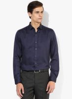 Wills Lifestyle Navy Blue Slim Fit Club Wear Shirt