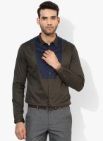 Wills Lifestyle Olive Skinny Fit Formal Shirt