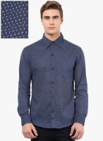 Yellow Submarine Navy Blue Printed Regular Fit Casual Shirt