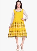 Admyrin Yellow Embroidered Shift Dress