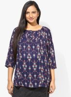 Alto Moda By Pantaloons Navy Blue Printed Top