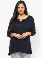 Alto Moda By Pantaloons Navy Blue Solid Top