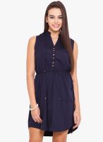 Anaphora Navy Blue Colored Solid Shift Dress