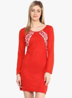Athena Red Colored Printed Shift Dress