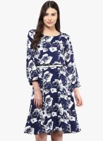 Color Cocktail Blue Colored Printed Shift Dress