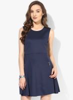 Elle Navy Blue Colored Solid Shift Dress