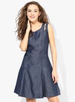 Gas Blue Colored Solid Shift Dress