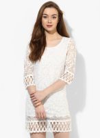 JC Collection White Colored Embroidered Shift Dress