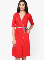 Kaaryah Red V Neck Wrap Dress