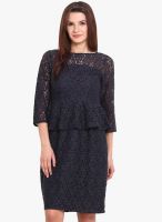 Label VR Navy Blue Colored Embroidered Shift Dress