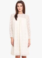 Label VR Off White Colored Embroidered Shift Dress