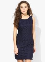 Latin Quarters Navy Blue Colored Embroidered Shift Dress