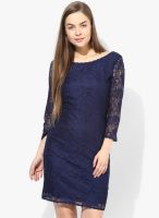 Latin Quarters Navy Blue Embroidered Colored Shift Dress
