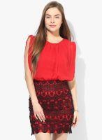 Latin Quarters Red Embroidered Colored Shift Dress