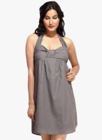 Loco En Cabeza Grey Colored Solid Shift Dress