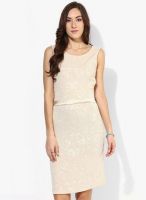 MEEE Beige Colored Embroidered Shift Dress
