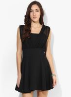 MEEE Black Colored Solid Skater Dress