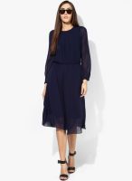 MIAMINX Navy Blue Colored Solid Shift Dress