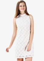 Miss Chase Off White Colored Embroidered Shift Dress