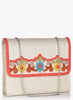 Molcha Beige/Multi Magica Garden Love Flap Embroidered Flap Clutch