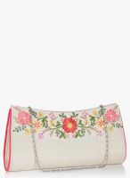 Molcha Beige/Multi Mahima Zari Embroidered Flap Clutch