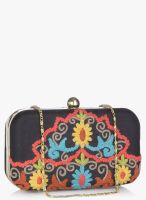 Molcha Black/Multi Mahima Thread Embroidered Box Clutch