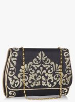 Molcha Black/Multi Malika Zar Thread Embroidered Flap Clutch