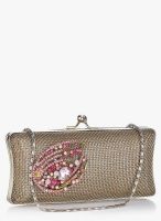 Molcha Golden/Multi Cluster Of Crystal Mesh Box Clutch