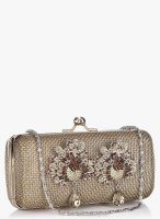 Molcha Golden/Multi Cluster Of Crystal Mesh Box Clutch