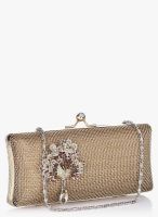 Molcha Golden/Multi Cluster Of Crystal Mesh Box Clutch