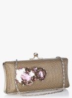 Molcha Golden/Multi Cluster Of Crystal Mesh Box Clutch