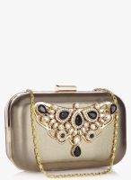 Molcha Golden/Multi Cluster Of Crystal Mesh Box Clutch