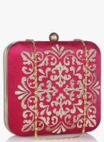 Molcha Pink/Multi Floral Embroidered Box Clutch