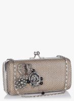 Molcha Silver/Multi Cluster Of Crystal Mesh Box Clutch