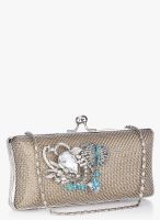 Molcha Silver/Multi Cluster Of Crystal Mesh Box Clutch