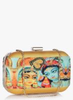 Molcha Yellow/Multi Sequn Embroidered Box Clutch