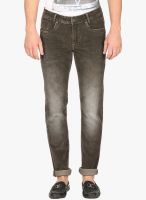 Mufti Brown Mid Rise Slim Fit Jeans